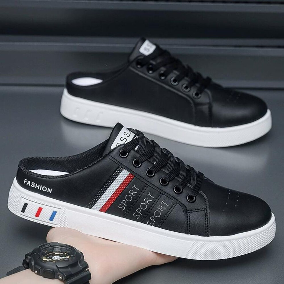 (black, 41) Men's Fashionable White Slip-on Sneakers Breathable Waterproof Casual Shoes Slippers Men