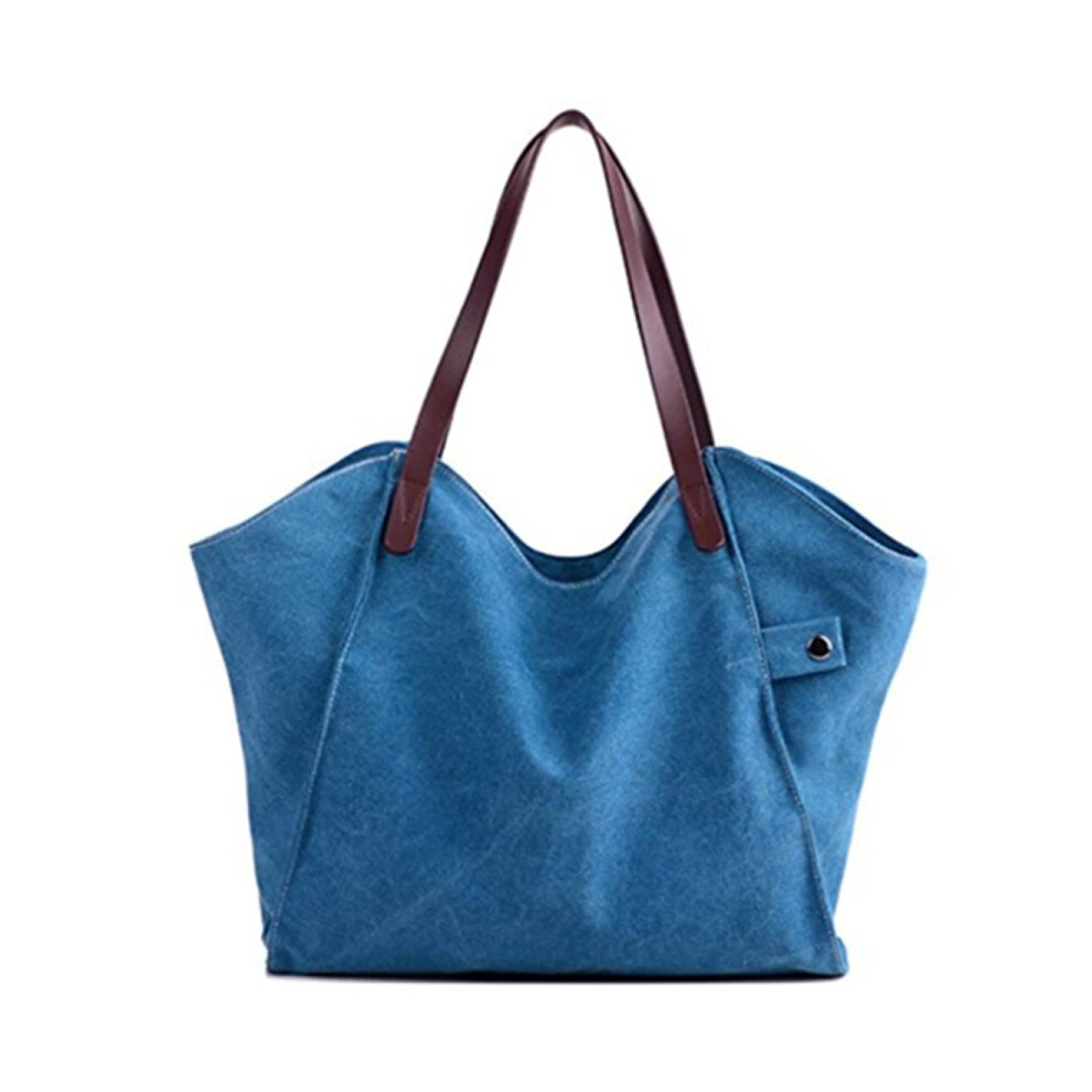 Sac à bandoulière en toile pour femmes, grand sac de Shopping de week-end, fourre-tout bleu