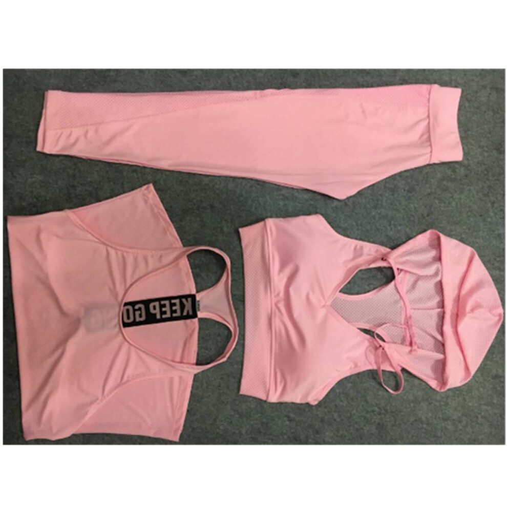 Ensemble de 3 pièces pour femme, ensemble de yoga, combinaison de sport, course à pied, fitness, gilet d'entraînement, rose L