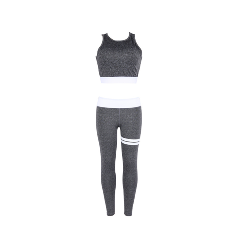 Femmes 2 pièces Yoga costume haut court pantalon Leggings ensemble vêtements de sport tenue de course tenue de sport gris L
