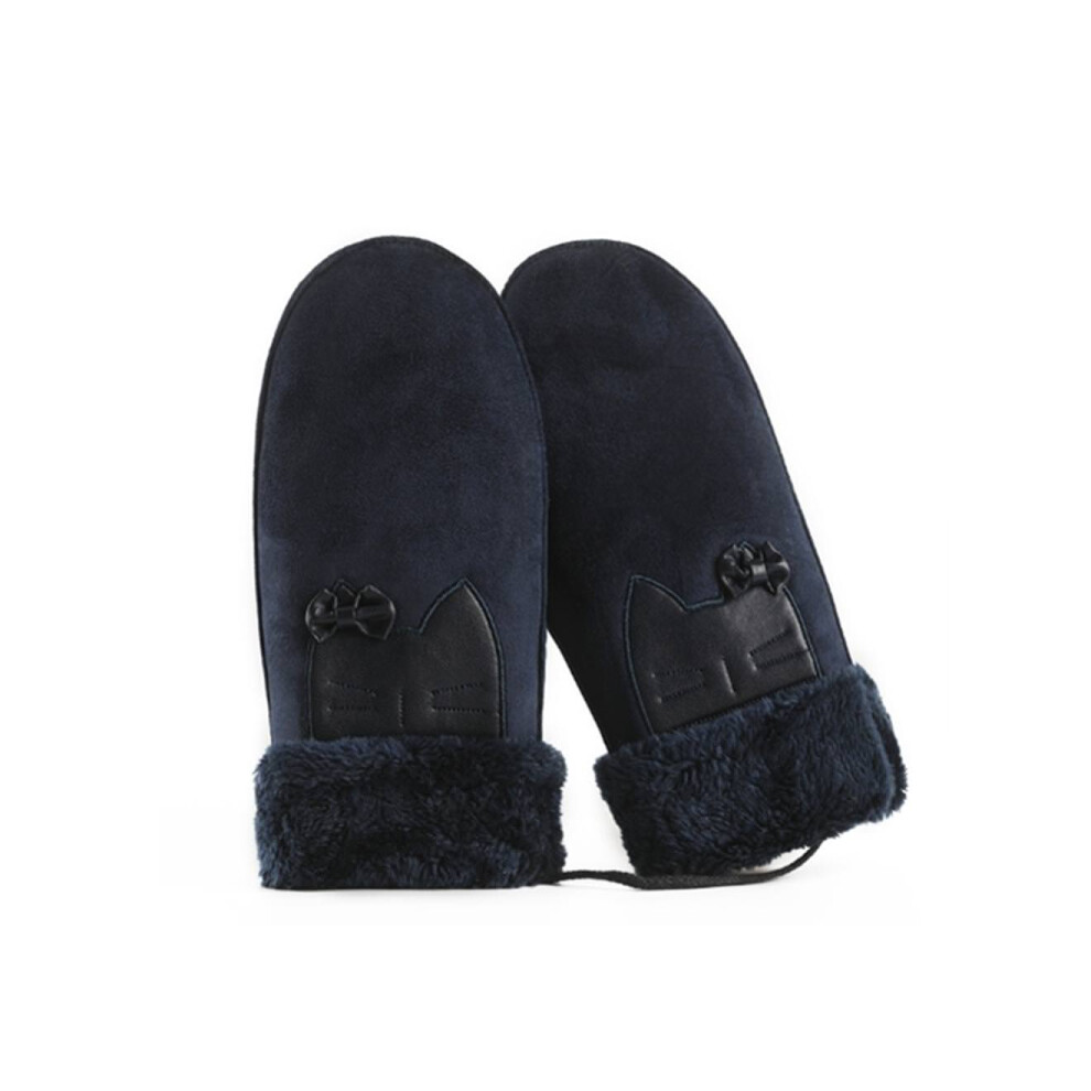 Mitaines en daim d'hiver, gants épais, lanière suspendue, équitation en plein air, bleu marine A