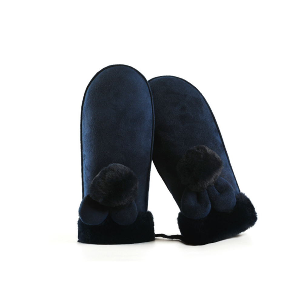 Mitaines en daim d'hiver, gants épais, lanière suspendue, équitation en plein air, bleu marine B