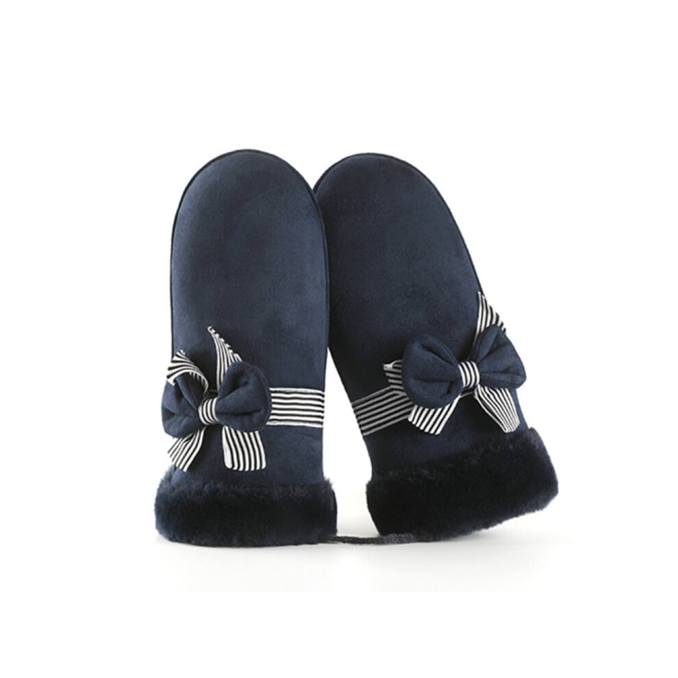 Mitaines en daim d'hiver, gants épais, lanière suspendue, équitation en plein air, bleu marine C
