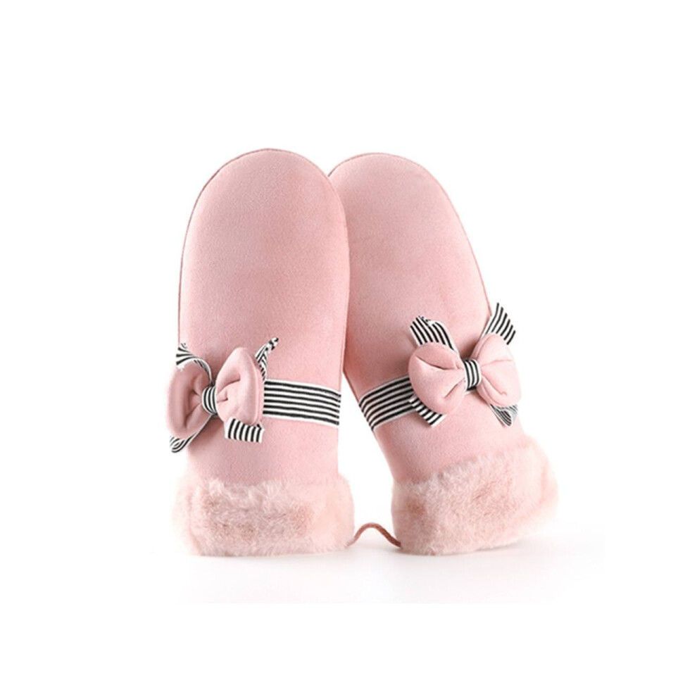 Mitaines en daim d'hiver, gants épais, lanière suspendue, équitation en plein air, rose C