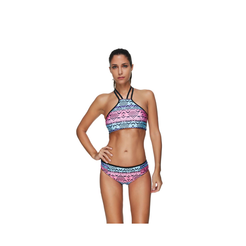(L) Maillot de bain tankini imprimé soutien-gorge de sport pour femmes, gilet noir avec maillot de bain trois pièces - 4 Xl