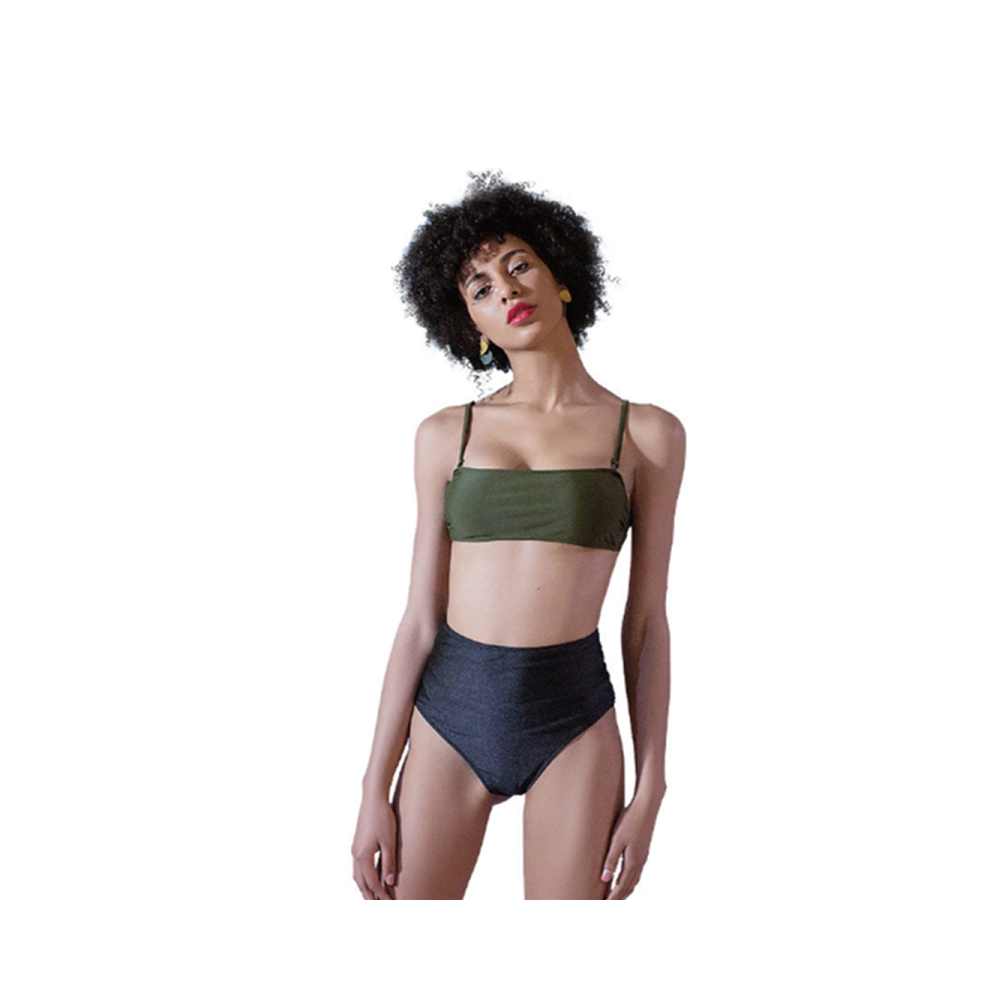 (S) Bikini Sexy Cover Belly Split Maillot de bain Femme Bubble Hot Maillot de bain Army Green Xl