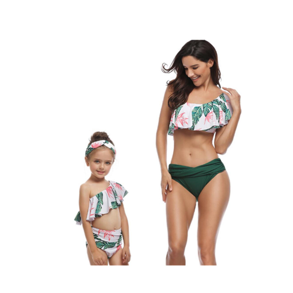 (140) Glands Famille Maillots De Bain Assortis Maman Et Fille Bikini Vert Xl
