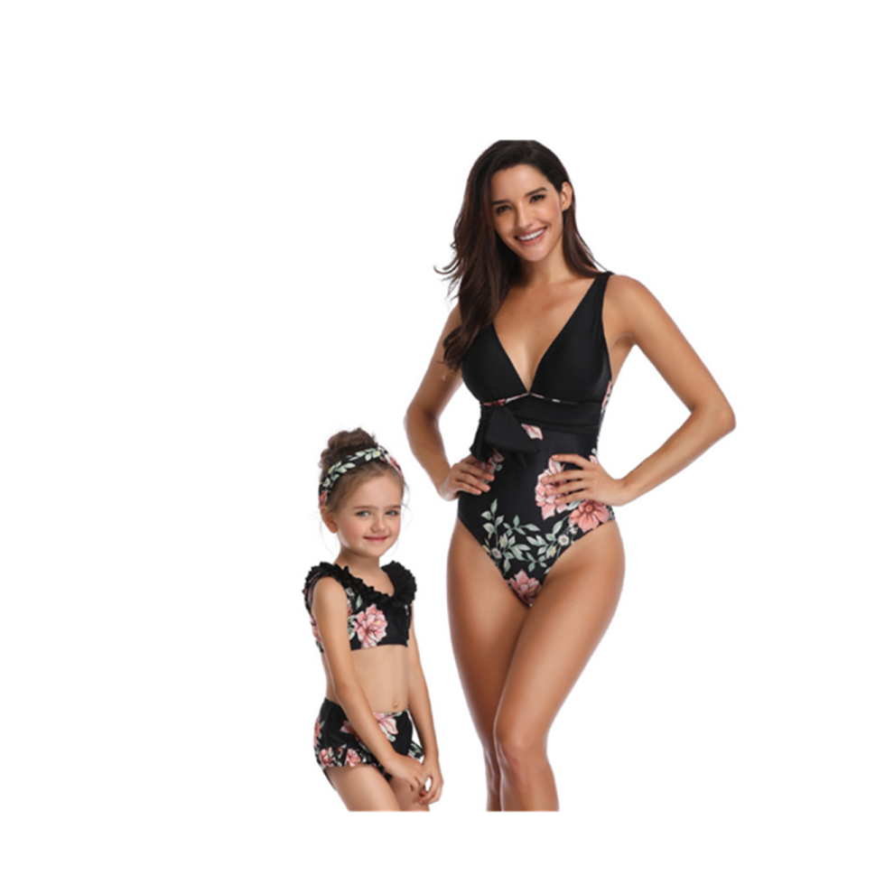 (104) Ensemble Bikini Famille Maillots De Bain Assortis Maman Et Fille Maillot De Bain Noir Xl