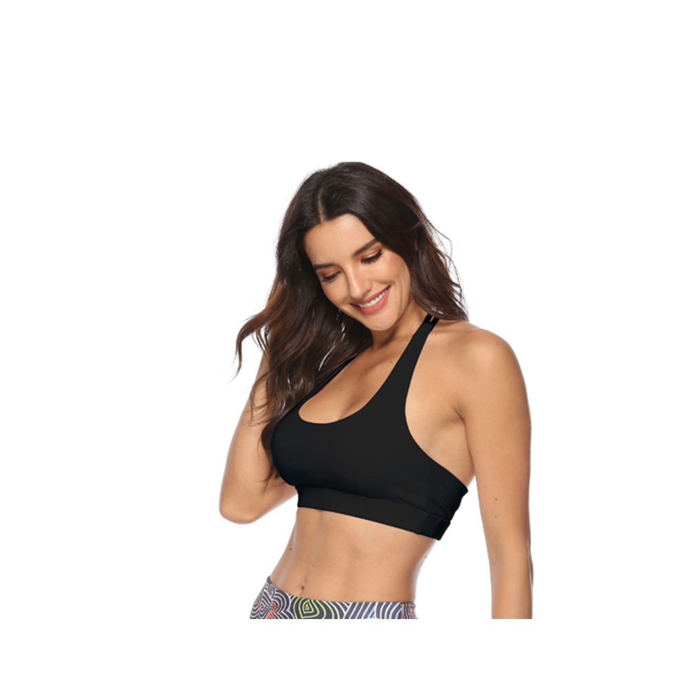 (L) Soutien-gorge de sport de yoga avec coussinet sans armature et support léger pour femmes, noir Xl