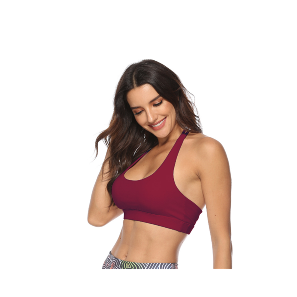 (L) Soutien-gorge de sport de yoga avec coussinet sans armature pour femme, soutien léger, rouge vin Xl