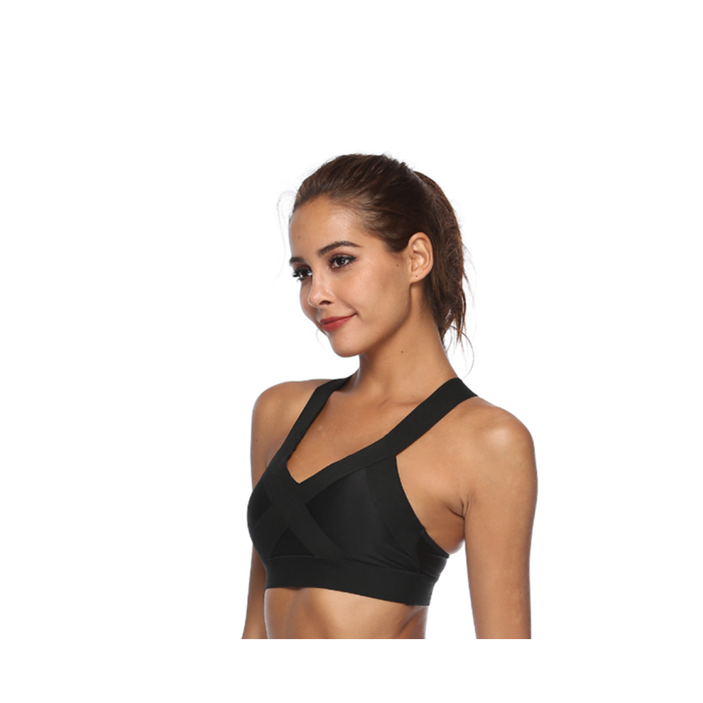 (S) Soutien-gorge de sport anti-affaissement pour femme - Haut court pour aérobic, fitness, yoga, noir, XL