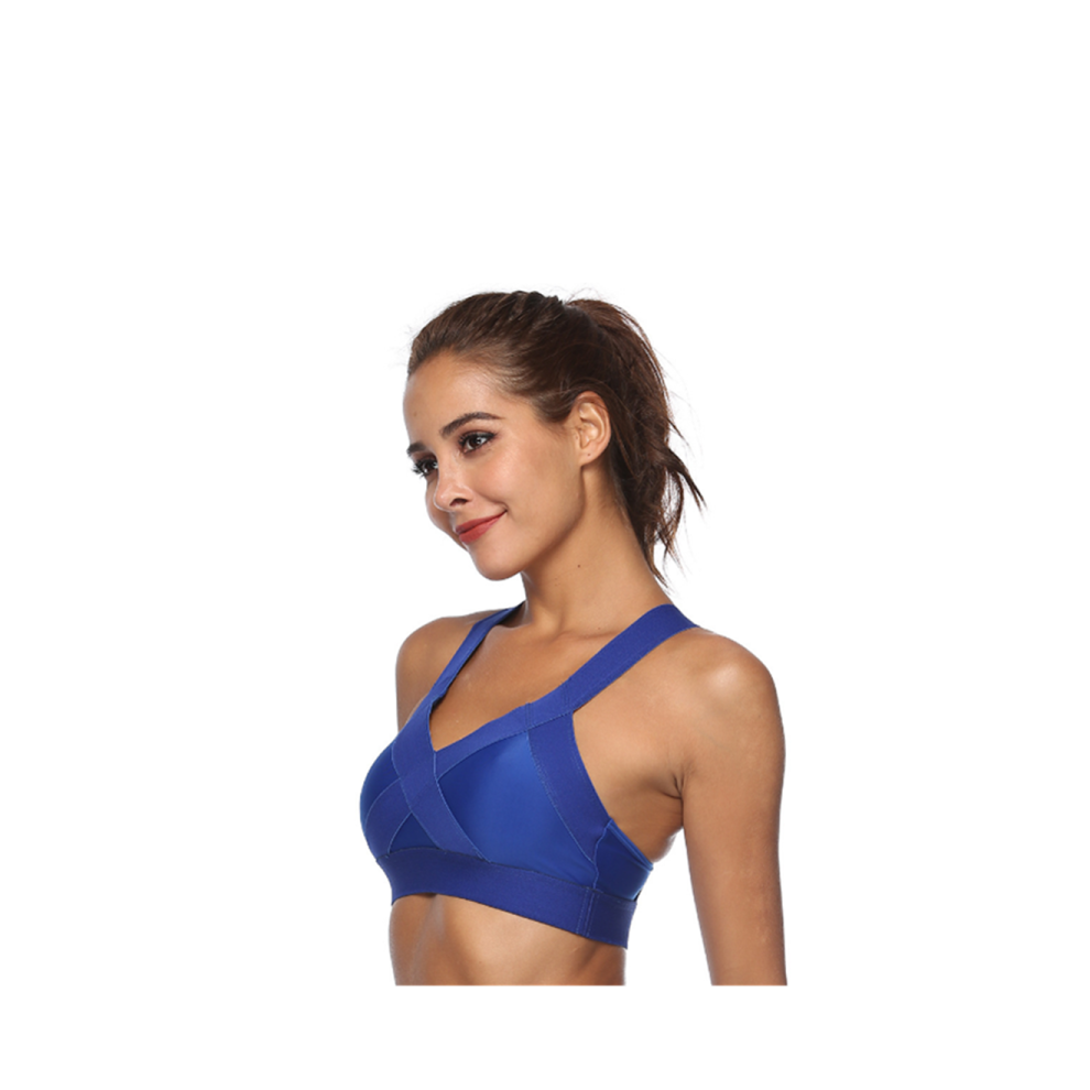 (L) Soutien-gorge de sport anti-affaissement pour femme - Haut court pour aérobic, fitness, yoga, bleu XL