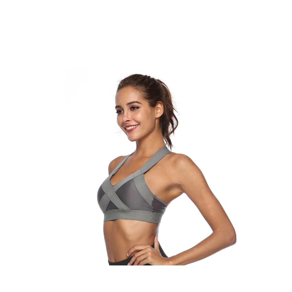 (S) Soutien-gorge de sport anti-affaissement pour femme - Haut court pour aérobic, fitness, yoga, gris Xl