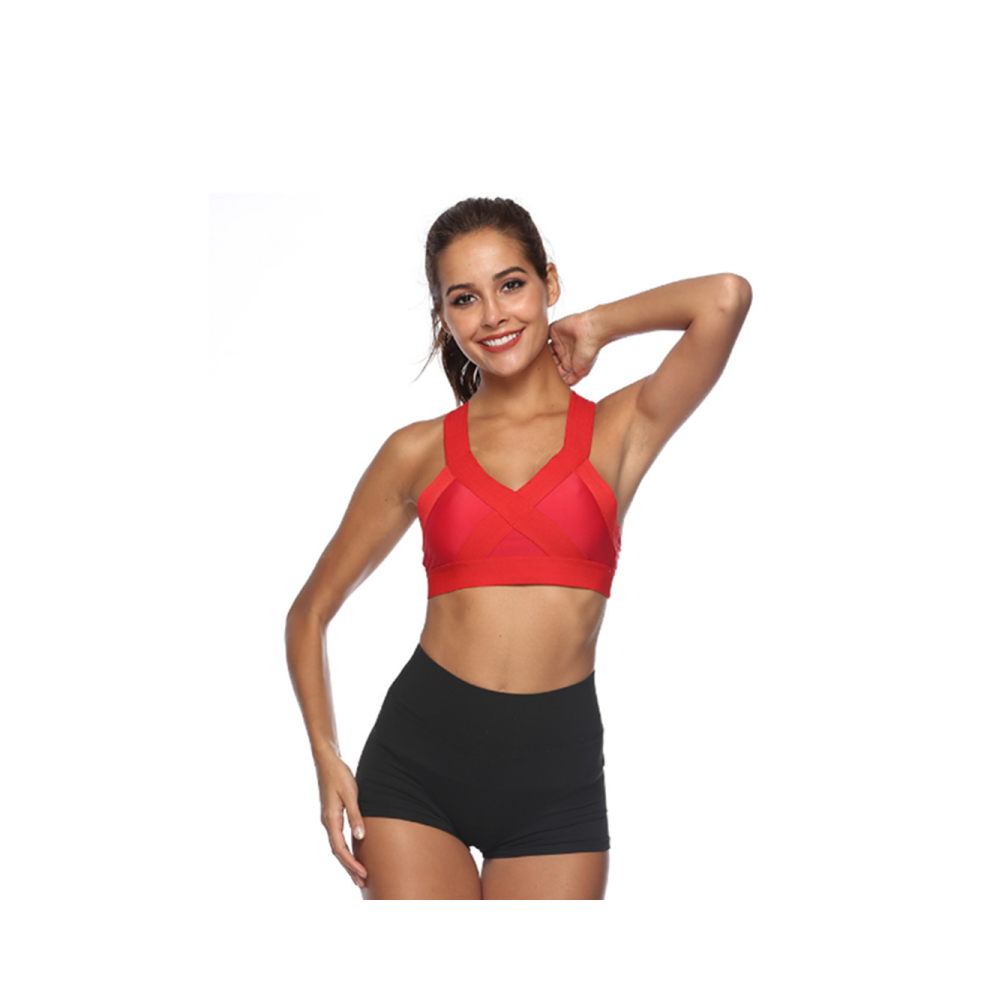 (L) Soutien-gorge de sport anti-affaissement pour femme - Haut court pour aérobic, fitness, yoga, rouge, XL