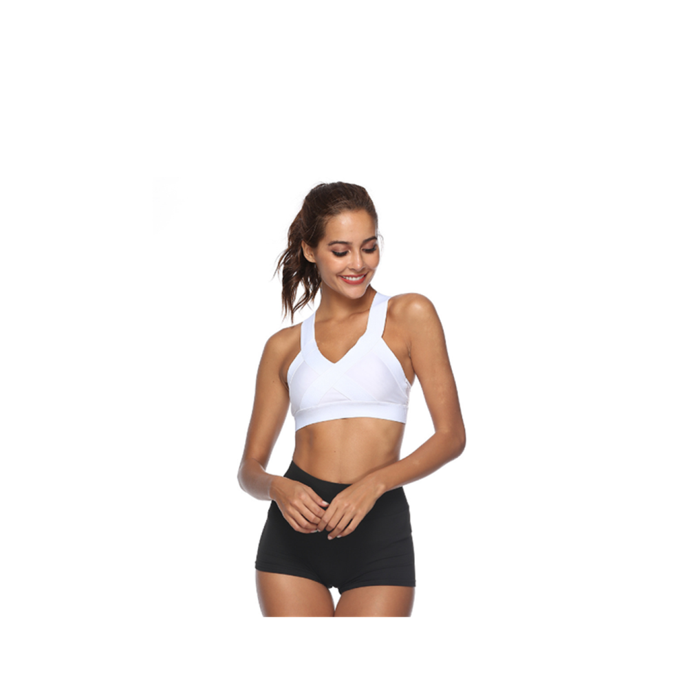 (M) Soutien-gorge de sport anti-affaissement pour femme - Haut court pour aérobic, fitness, yoga, blanc, XL