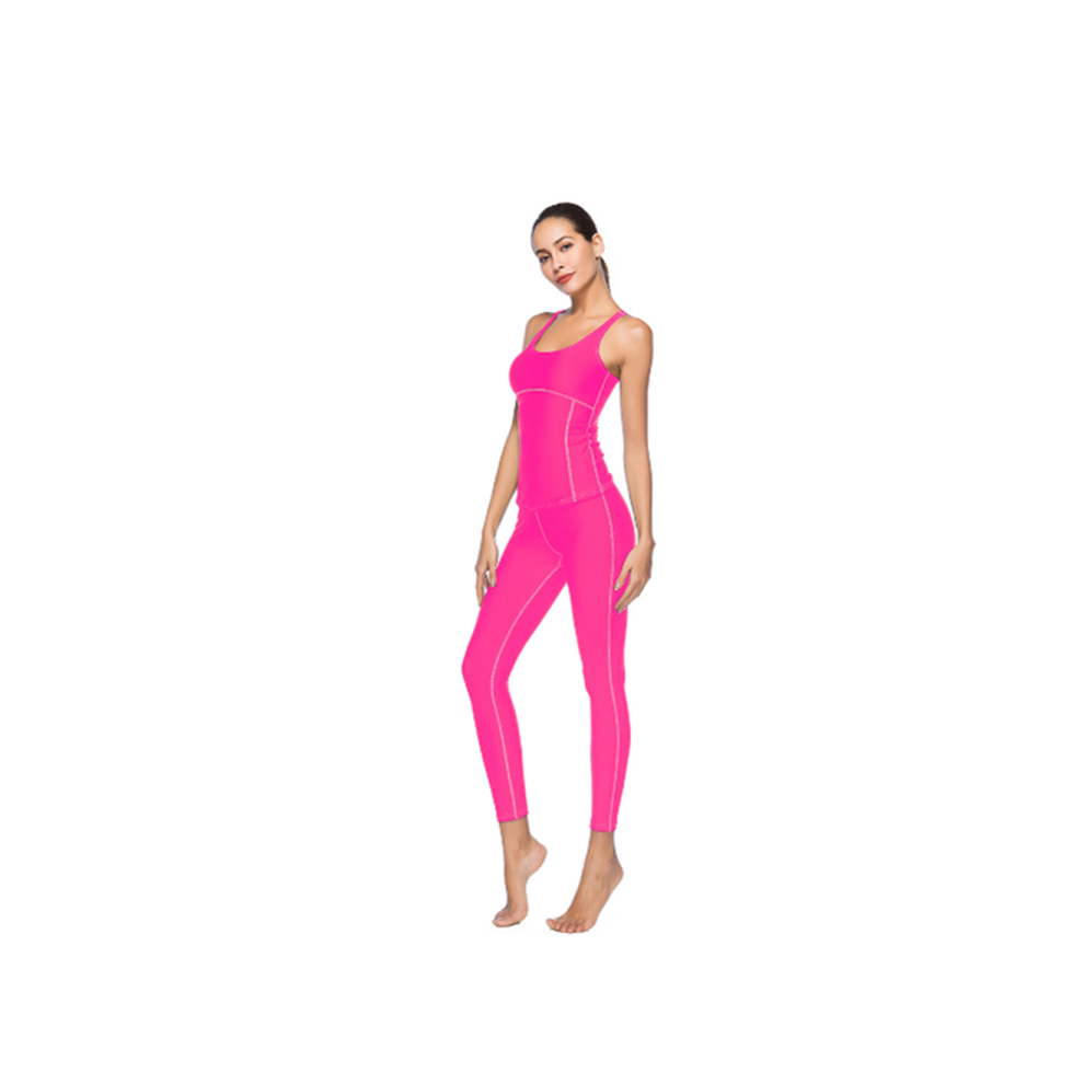 (M) Ensemble de yoga de sport et de loisirs à neuf manches ajusté pour femme Rose Rouge Xxl