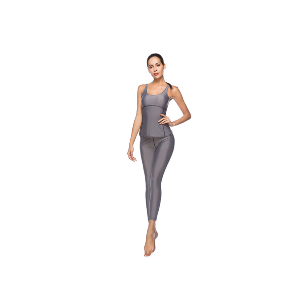 (M) Ensemble de yoga de sport et de loisirs à neuf manches ajusté pour femme, gris Xxl