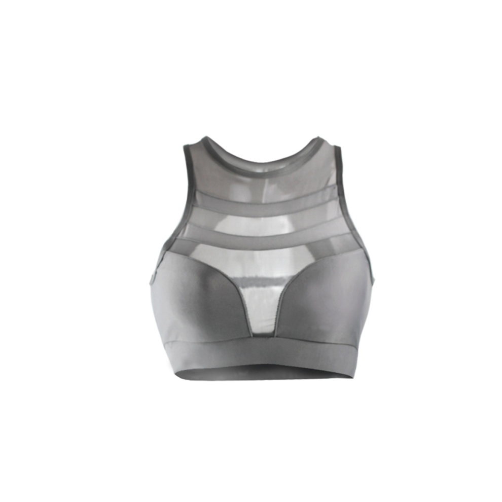 (L) Soutien-gorge de sport débardeur pour femme, haut de yoga, soutien à fort impact, gris Xl