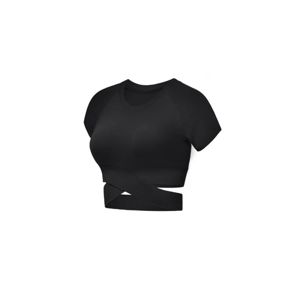 (L) Hauts courts à manches courtes pour femmes, entraînement, yoga, gym, salon, t-shirts, noir, S