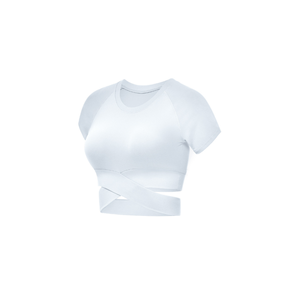 (L) Haut court à manches courtes pour femme, entraînement, yoga, gym, salon, t-shirt blanc S