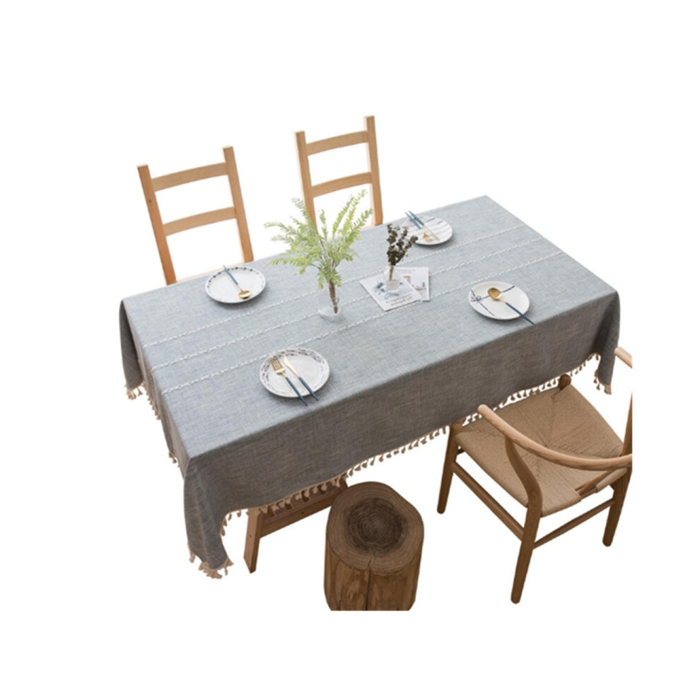Nappe à Gland Couture Tissu en Lin de Coton Housse de Table Anti-poussière - Gris Clair Gris Clair 90 * 140Cm