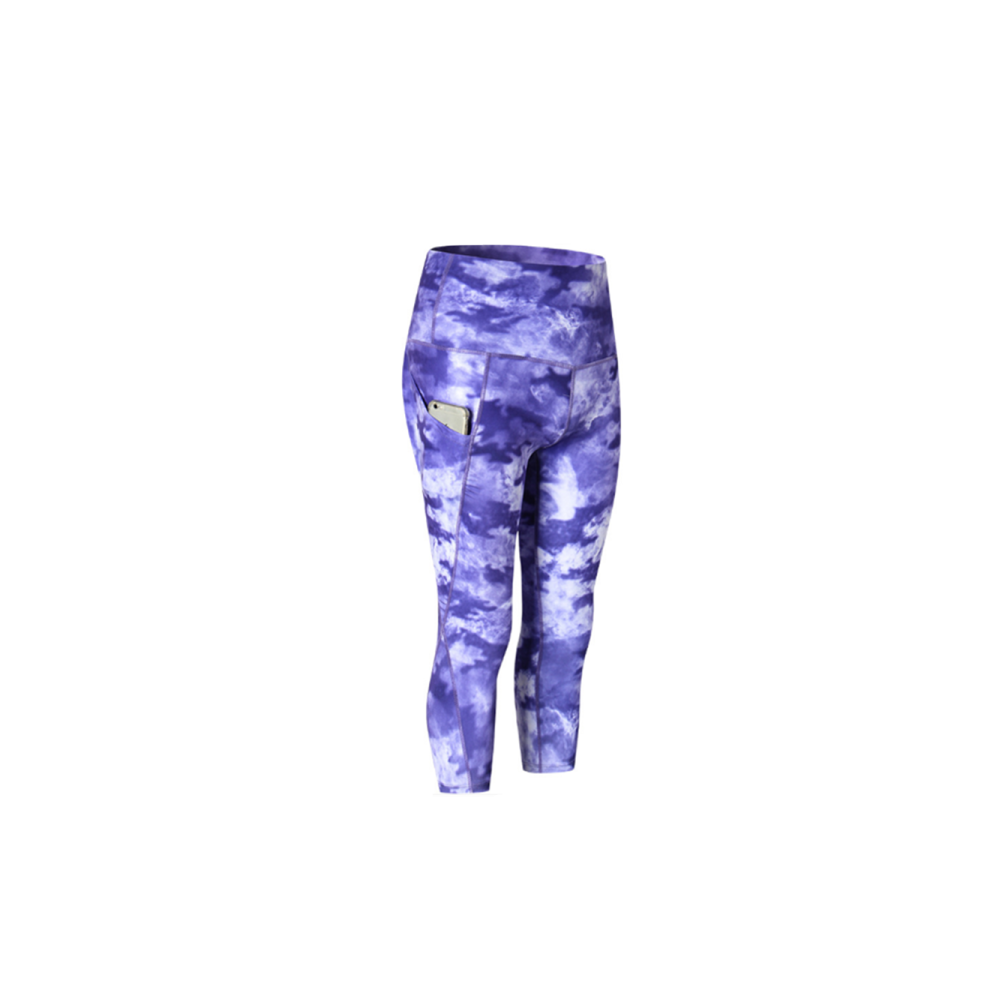 Pantalons De Yoga Imprimés Taille Haute Pour Femmes Jambières D'entraînement De Contrôle Du Ventre - Bleu Encre Bleu XL