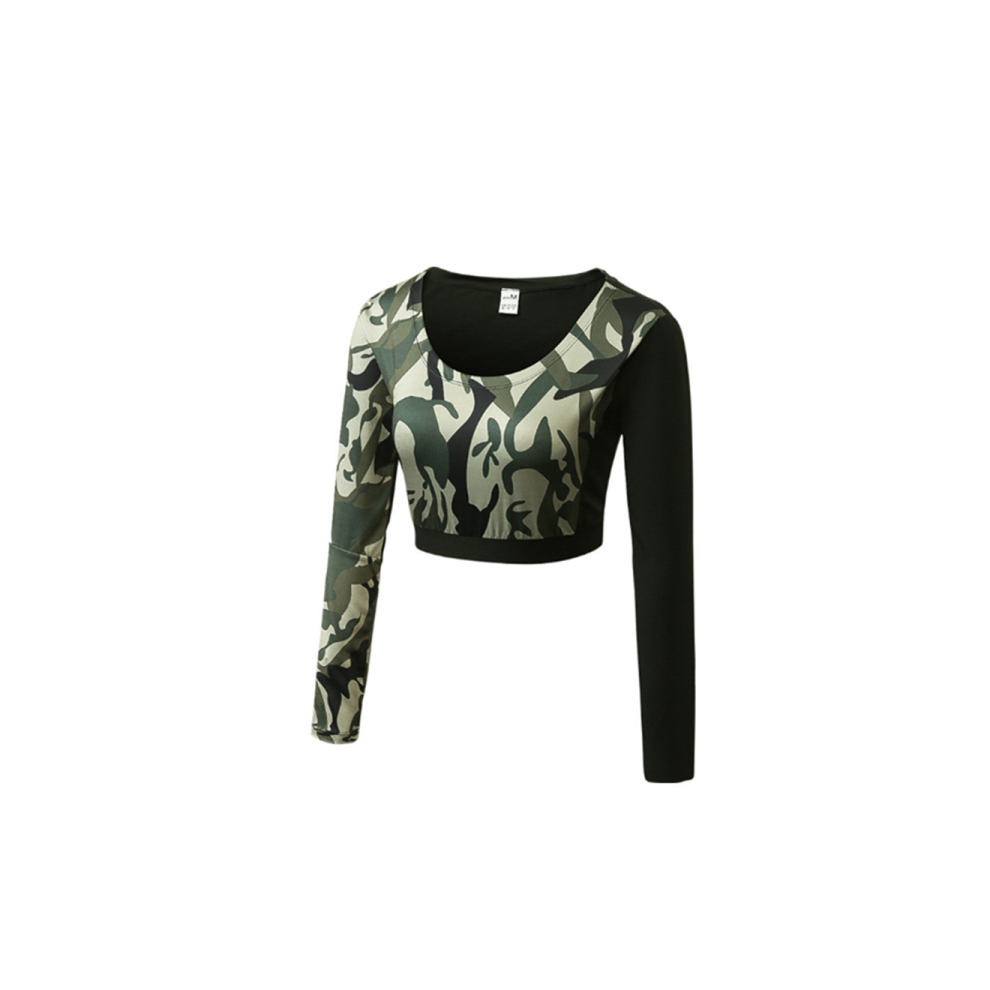 (L) T-shirt de yoga à manches longues pour femme, haut court, collant de course à pied, séchage rapide, vert armée, vert XL
