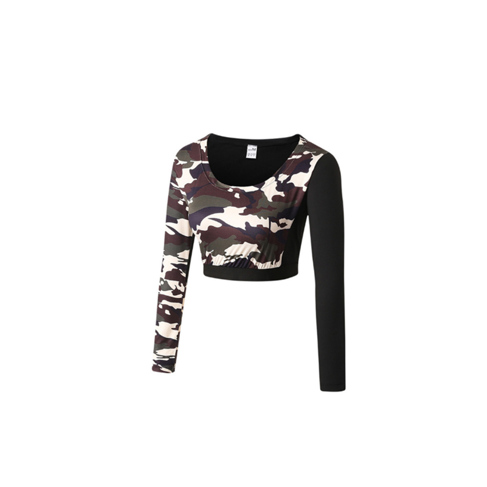 (L) T-shirt de yoga à manches longues pour femme, haut court, collant de course à pied, séchage rapide, vert vert XL