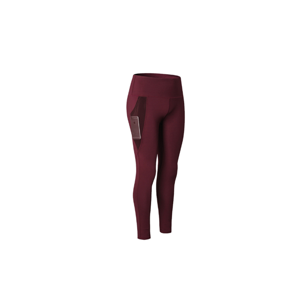Pantalon De Sport Pour Femmes Gym Entraînement Fitness Yoga Pantalon Legging Avec Poche Latérale - Vin Rouge Rouge XL