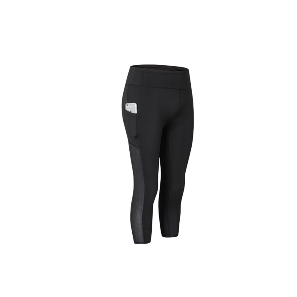 Leggings d'entraînement pour femmes, pantalon de yoga Capri avec collants de gymnastique à poche latérale - Noir Noir XL