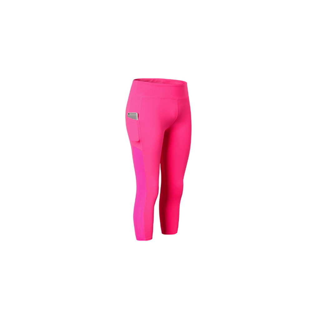 Leggings d'entraînement pour femmes, pantalon de yoga Capri avec collants de gymnastique à poche latérale - Rose rouge rouge S