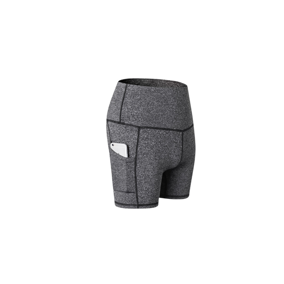 (S) Shorts pour femmes Short de yoga d'entraînement taille haute Short de contrôle du ventre Poche latérale - Gris Gris XXL