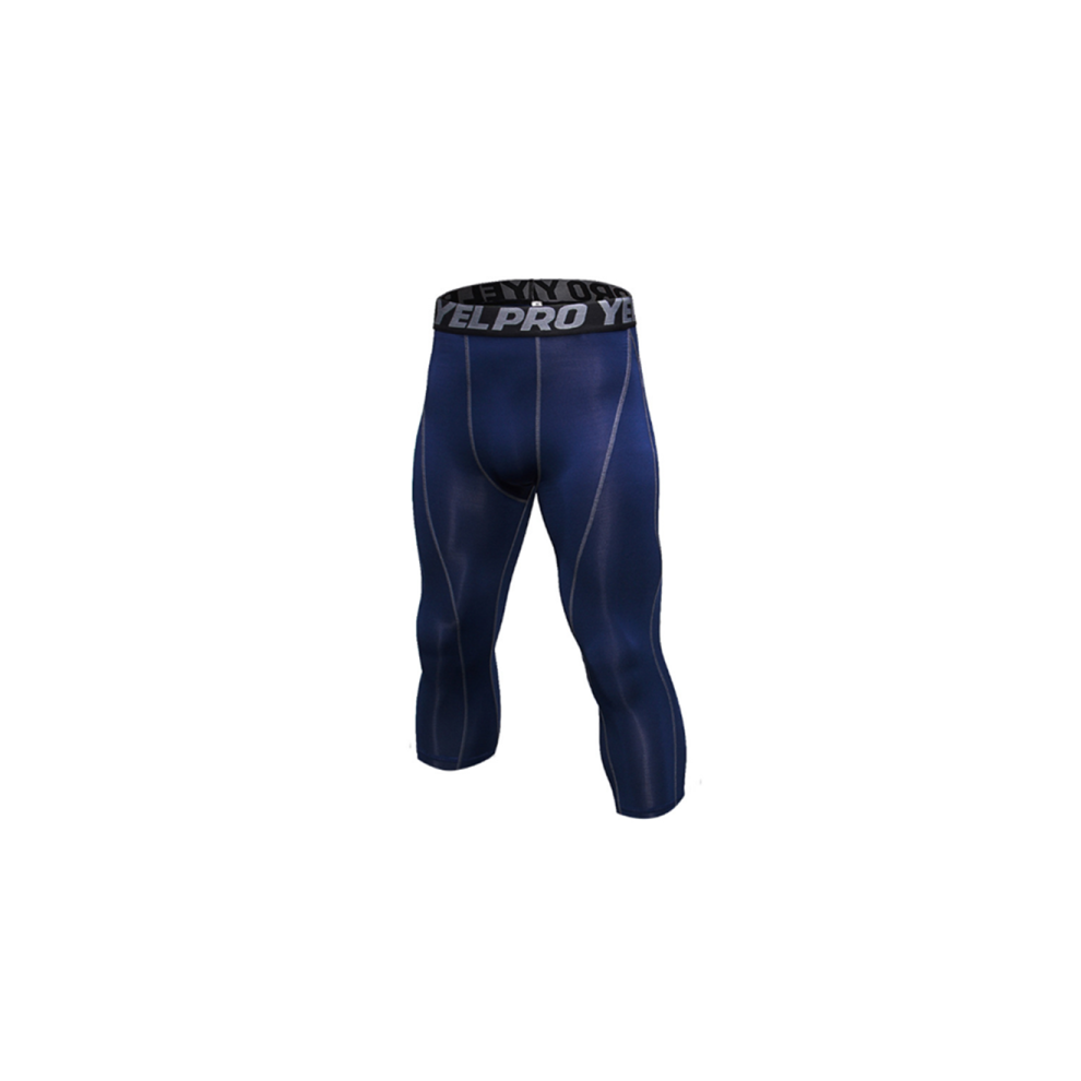 (L) Short Capri de compression pour hommes Collants de sport Cool Dry Baselayer - Bleu marine XXL