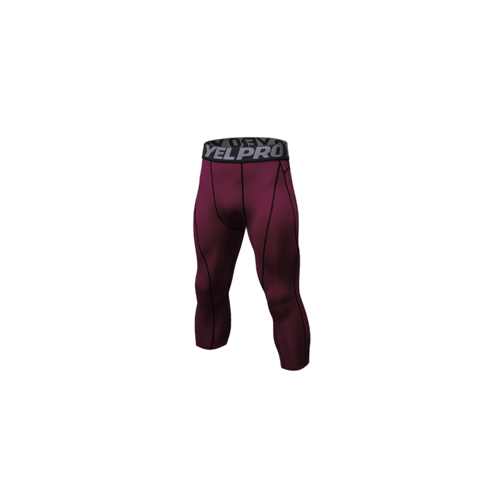 (M) Short Capri de Compression pour Hommes Collants de Sport Cool Dry - Vin Rouge Rouge XXL