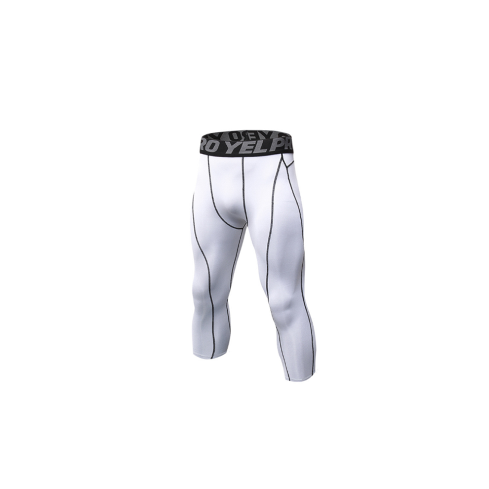 (M) Short Capri de compression pour hommes Collants de sport Cool Dry Baselayer - Blanc Blanc XXL