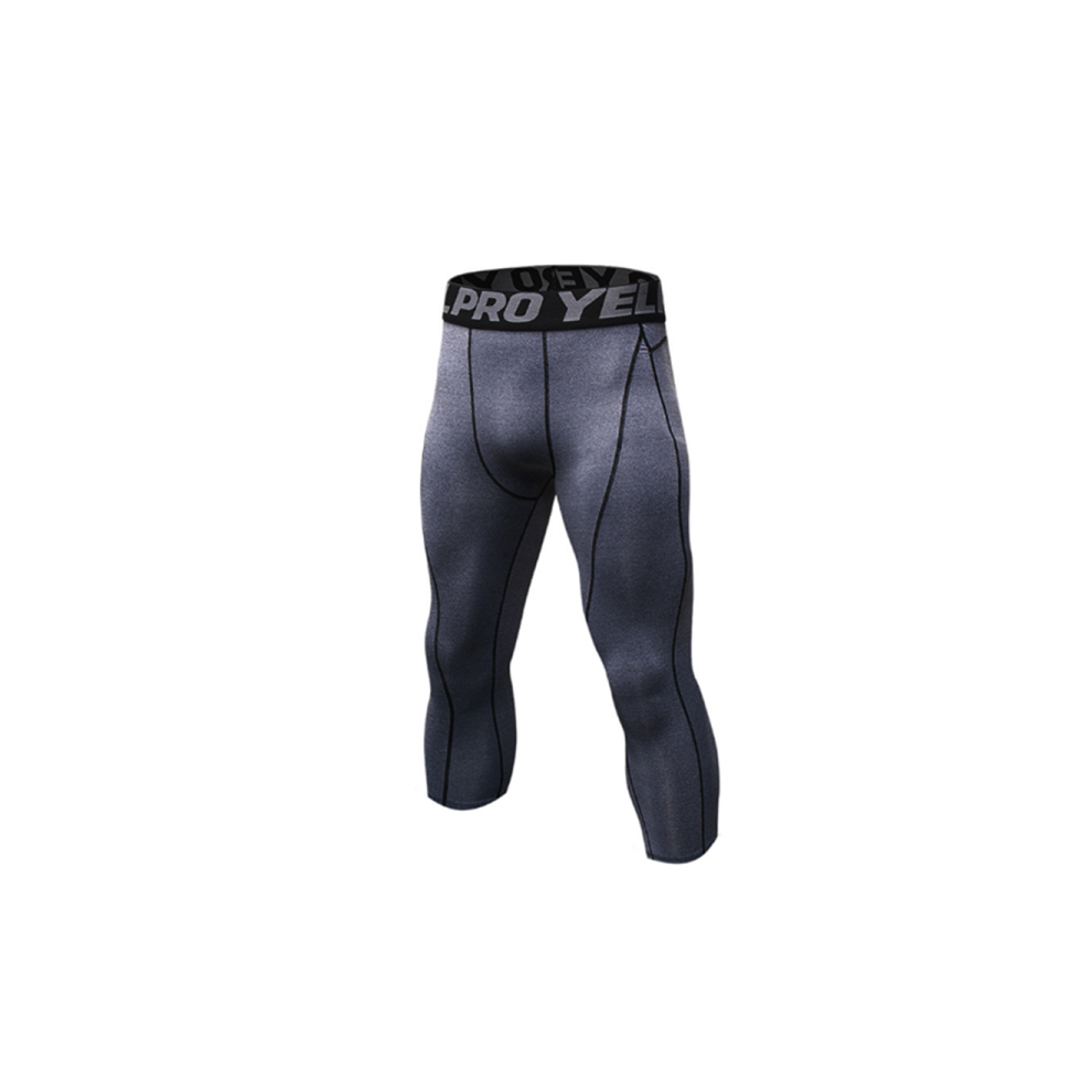 (M) Short Capri de compression pour hommes Collants de sport Cool Dry Baselayer - Gris Gris XXL