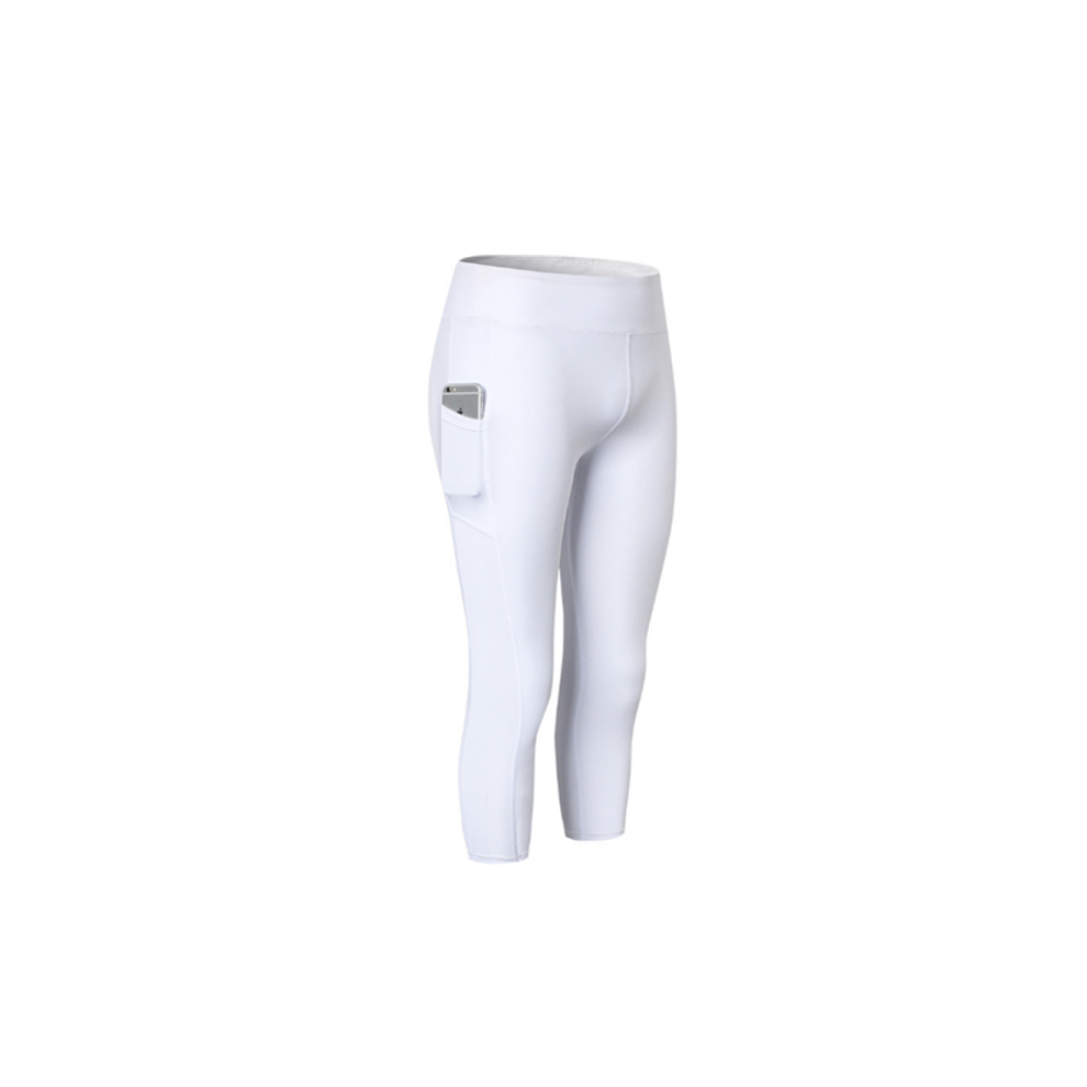 Leggings d'entraînement pour femmes, pantalon de yoga Capri avec collants de gymnastique à poche latérale - Blanc Blanc L