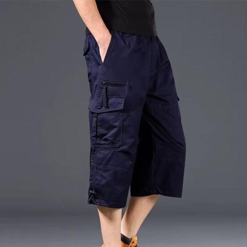 (navy blue, 3XL) Men's Work Pants Casual Shorts with Pockets Men's Knee Length Summer Sports Shorts