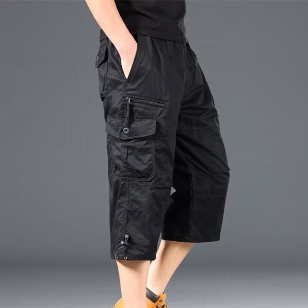 (black, 3XL) Men's Work Pants Casual Shorts with Pockets Men's Knee Length Summer Sports Shorts