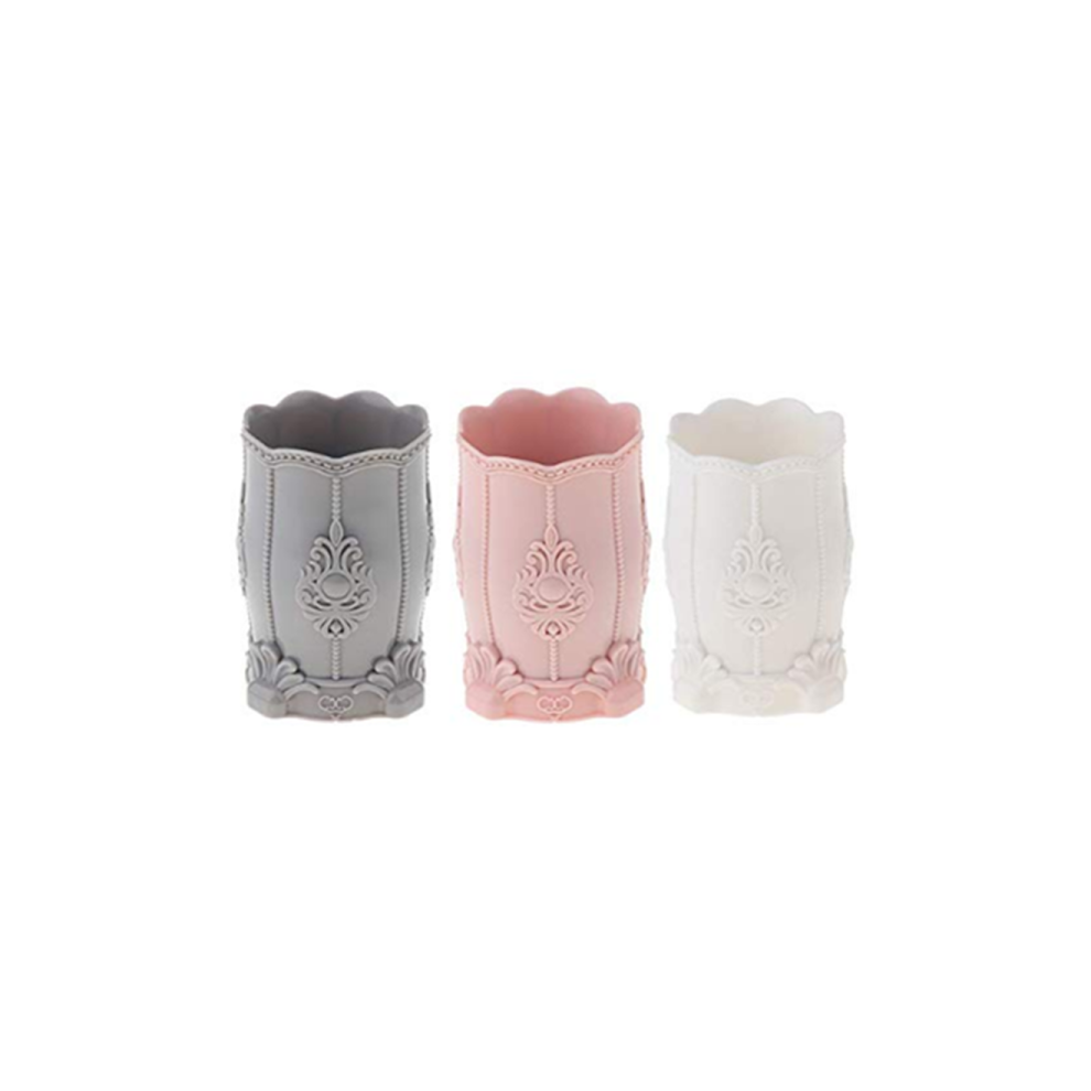 Porte-pinceau de maquillage 3 pièces, étui à cosmétiques, porte-crayon, tasse, organisateur de bureau, conteneur rose