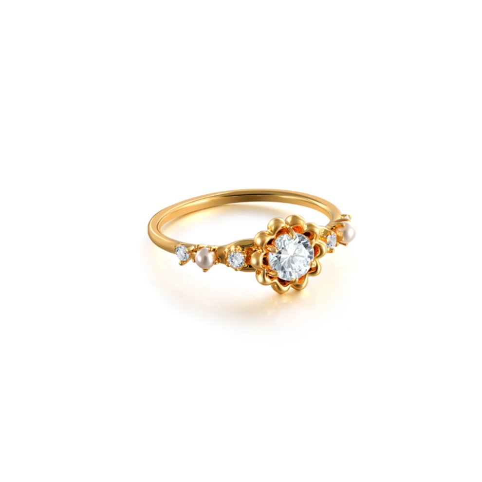 (8) Bague en diamant rond tournesol floral pour femme, bijoux en or 9