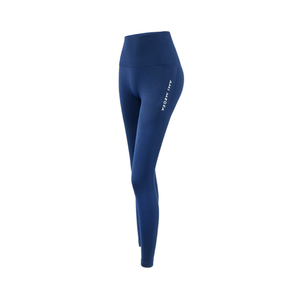 Pantalon de yoga taille haute pour exercice de contrôle abdominal pour femme, collant de yoga, contrôle du ventre, jambières d'exercices, bleu L