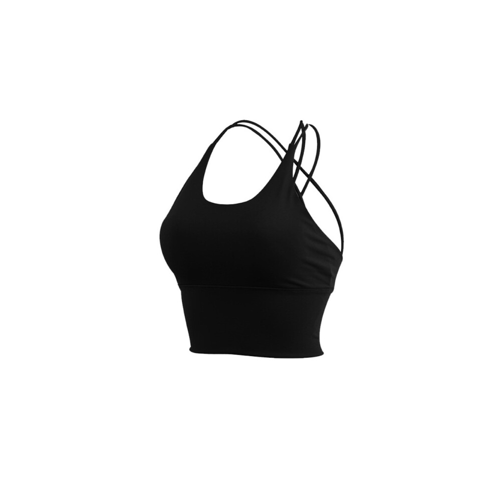 Soutien-gorge de sport à fines bretelles croisées dans le dos, sous-vêtements de sport froncés, noir M