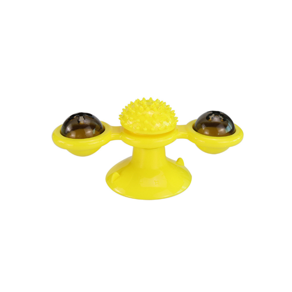 Tourner le moulin à vent jouet pour chat Puzzle interactif jouet pour chat gratter et frotter les cheveux fournitures pour animaux de compagnie-jaune