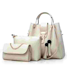 Damen PU Leder Dreiteiliges Set Quaste Handtasche Umhängetasche Clutch Bag