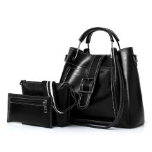 Damen Kunstleder Dreiteiliges Set Handtasche Schultertasche Clutch Tasche SCHWARZ