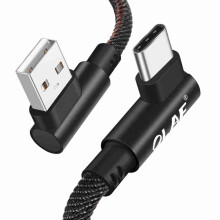 2 STÜCKE 2.4A Typ C 90-Grad-Winkelstück Schnellladekabel aus geflochtenem Denim für Xiaomi Mi9 Mi8 HUAWEI P30 P20 S9 S10 Note SCHWARZE FARBE