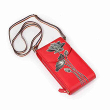 Kvinder Microfiber Håndmalet 6 Card Slot National Telefontaske Multifunktion Crossbody Taske RØD FARVE