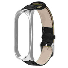 Ersatz-Uhrenarmband mit Nadelschnalle aus echtem Leder für Xiaomi Mi Band 3, Farbe Schwarz-Silber