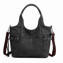 Damen Große Kapazität Canvas Handtasche Schultertasche Crossbody Tasche Für Shopping Outdoor SCHWARZ FARBE
